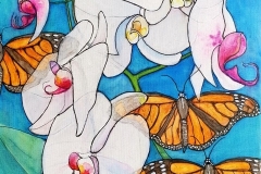 Natalie Doubrovksi - Orchids and Butterflies -watercolour