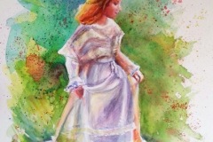 Natalie Doubrovski - A Girl in a White Dress - Watercolour