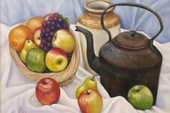 Natalie Doubrovski - Still Life with old Kettle and Fruits - Oil