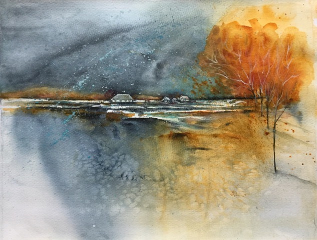 Natalie Doubrovski - When Autumn Meets Winter - Watercolour - 45 x 35cm