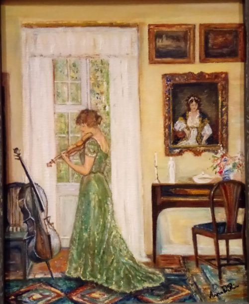 Anna Di Rico - Lady with Violin - Oil - 20 x 25cm