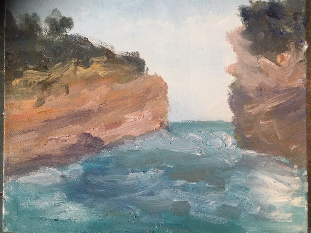 Liz Eades - A view of Loch Ard Gorge as painted at home